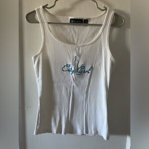 Vintage INC International Concepts White Tank Top with Blue Embroidery